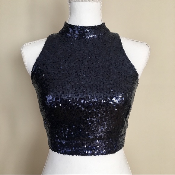 dark blue sequin top